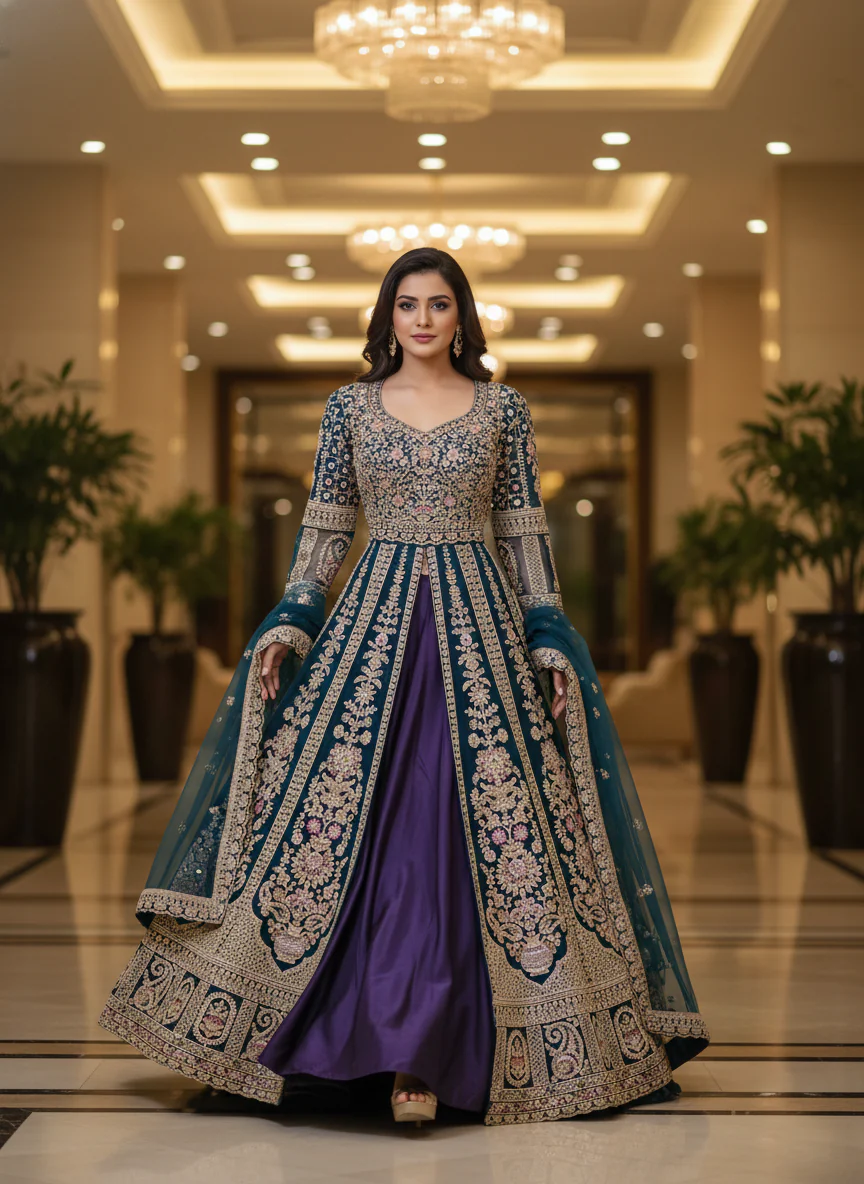 Premium Mauve Pearl & Sequin Embellished Party Wear Gown