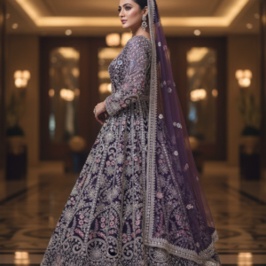 Royal Purple Heavily Embroidered Front-Cut Jacket Style Suit